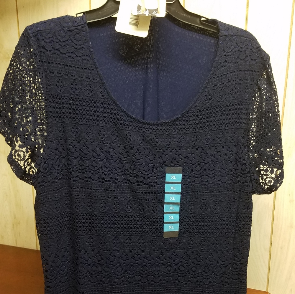 Navy blue lace overlay blouse